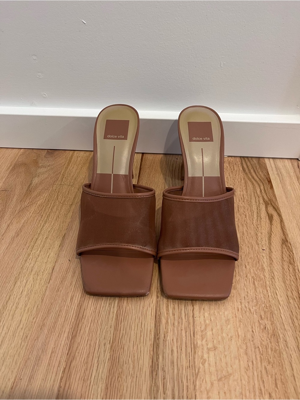 Dolce Vita Tan Brown Square-Toe Slide Mules